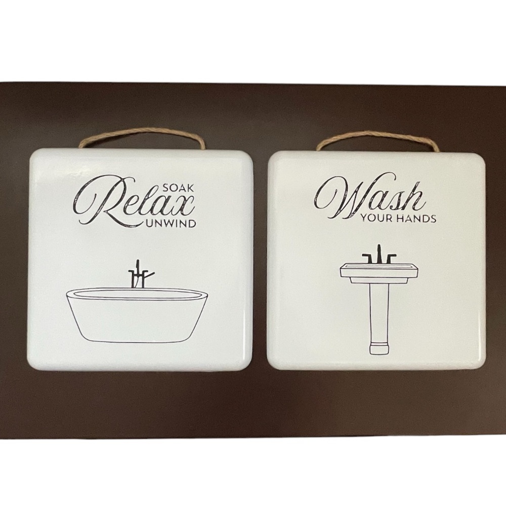 Set of Handcrafted Bathroom wall decor, Wash Your Hands & Relax, Soak, U…